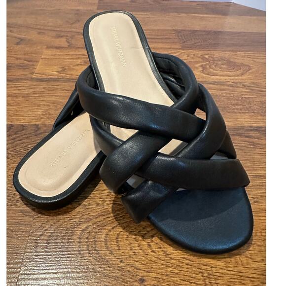 Stuart Weitzman Women's Crossover Leather Slide Black Size 7 NWOB Lux Footwear - Picture 1 of 10